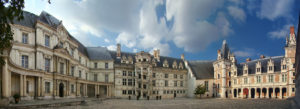 Façades of Château de Blois in Classic, Renaissance, and Gothic styles (from left to right)